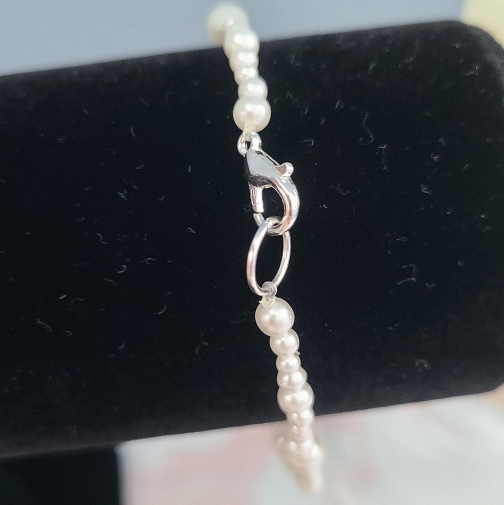 Handmade Silver-Toned White Faux Pearl Bracelet Earrings - Picture 6 of 7